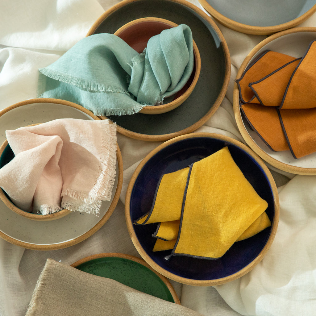 Linen Napkin - Raw Fringe - Set of 4 - Light Blue
