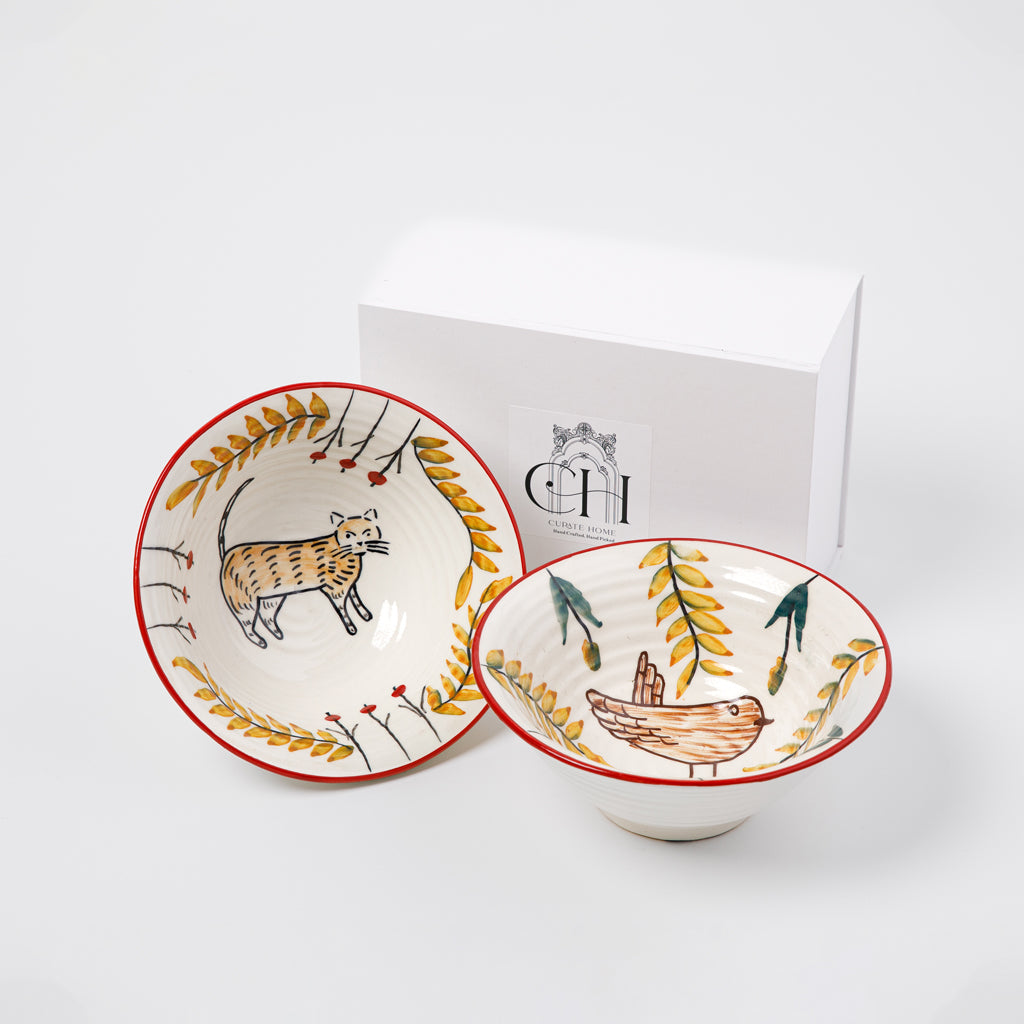 Tiger and Bird Serving Bowl Set