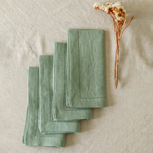 Linen Napkins - Hemstitch - Set of 4 - Sage