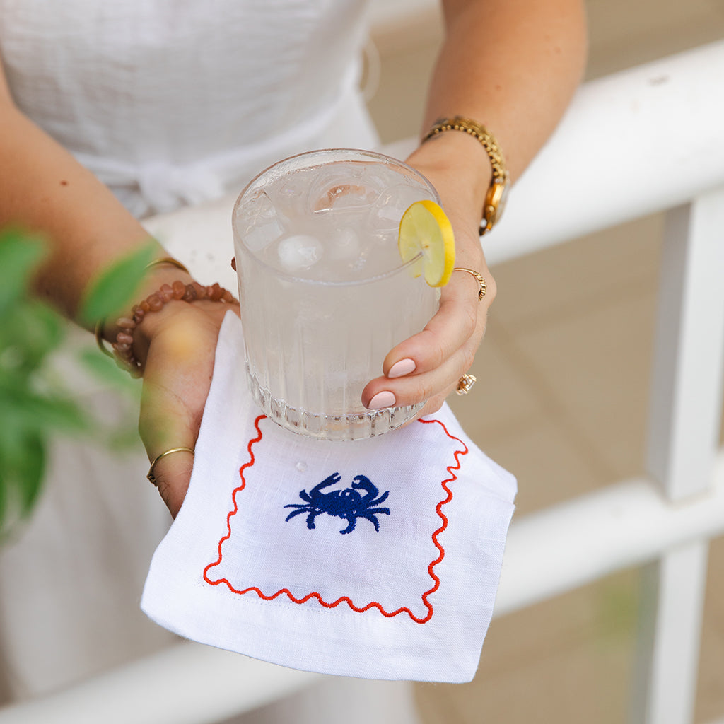 Embroidered Crab & Lobster Cocktail Napkins (Set of 4)