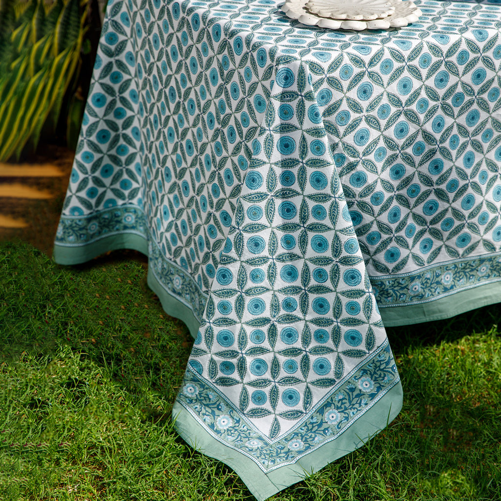 Lila Block Printed Tablecloth & Napkins Set