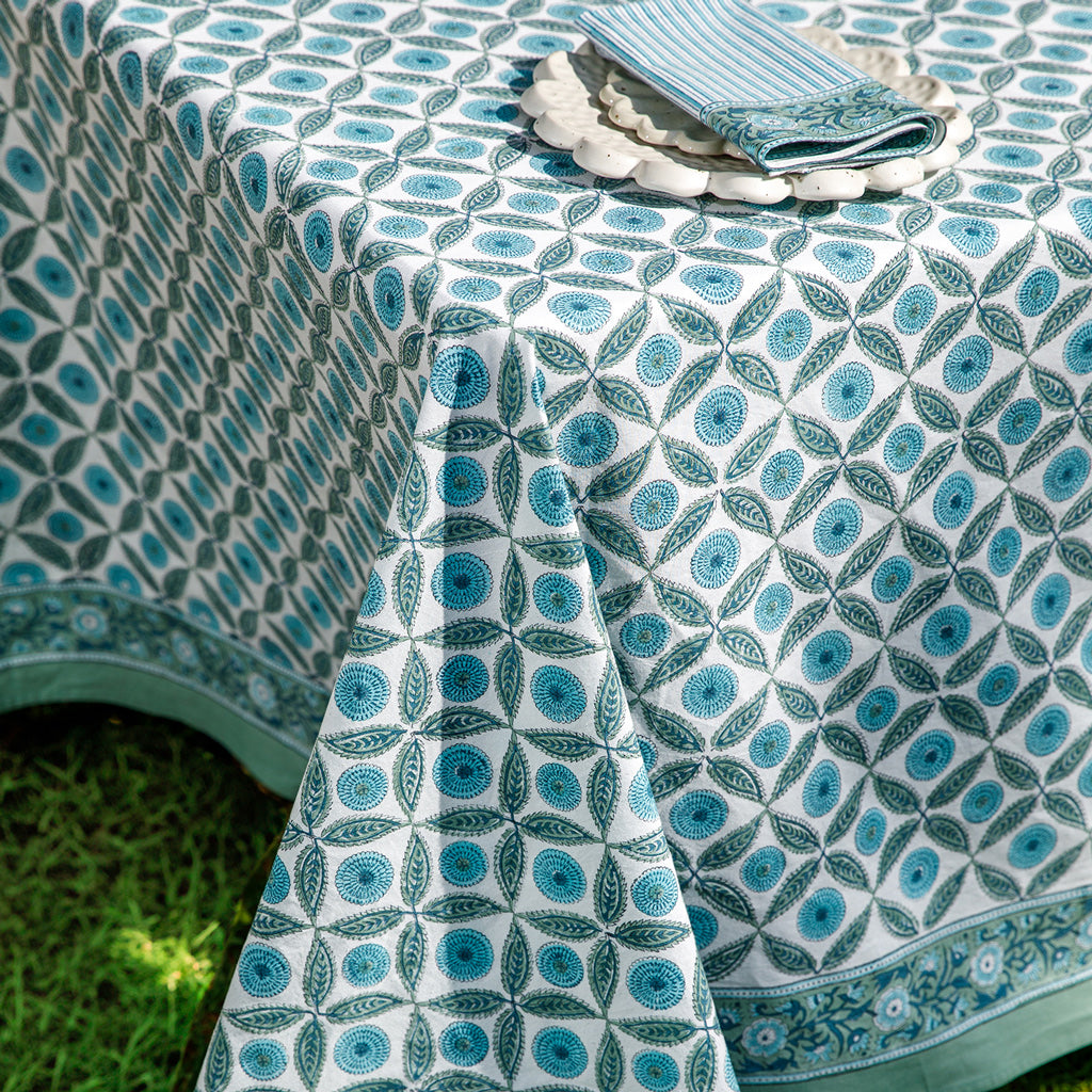 Lila Block Printed Tablecloth & Napkins Set