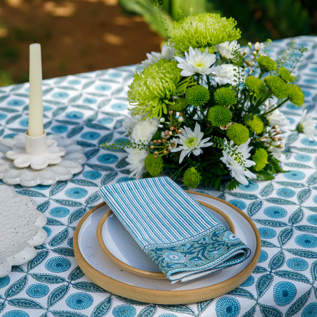 Lila Block Printed Tablecloth & Napkins Set