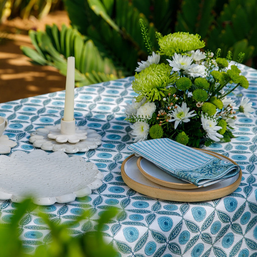 Lila Block Printed Tablecloth & Napkins Set