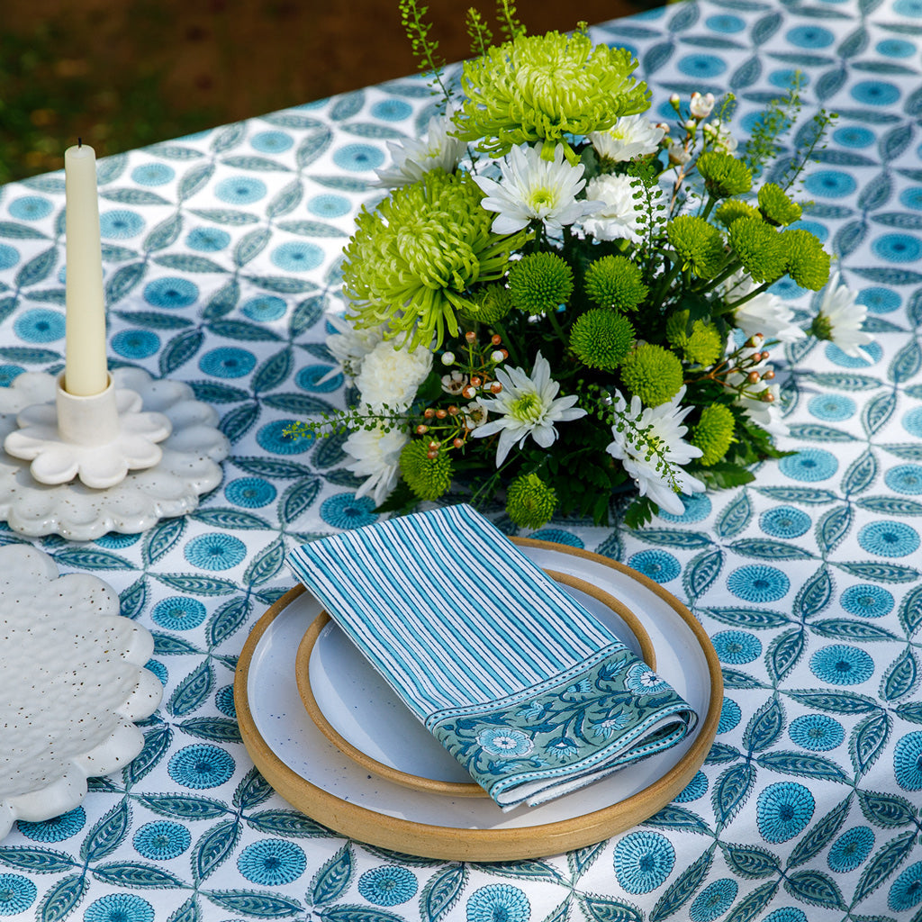 Lila Block Printed Tablecloth