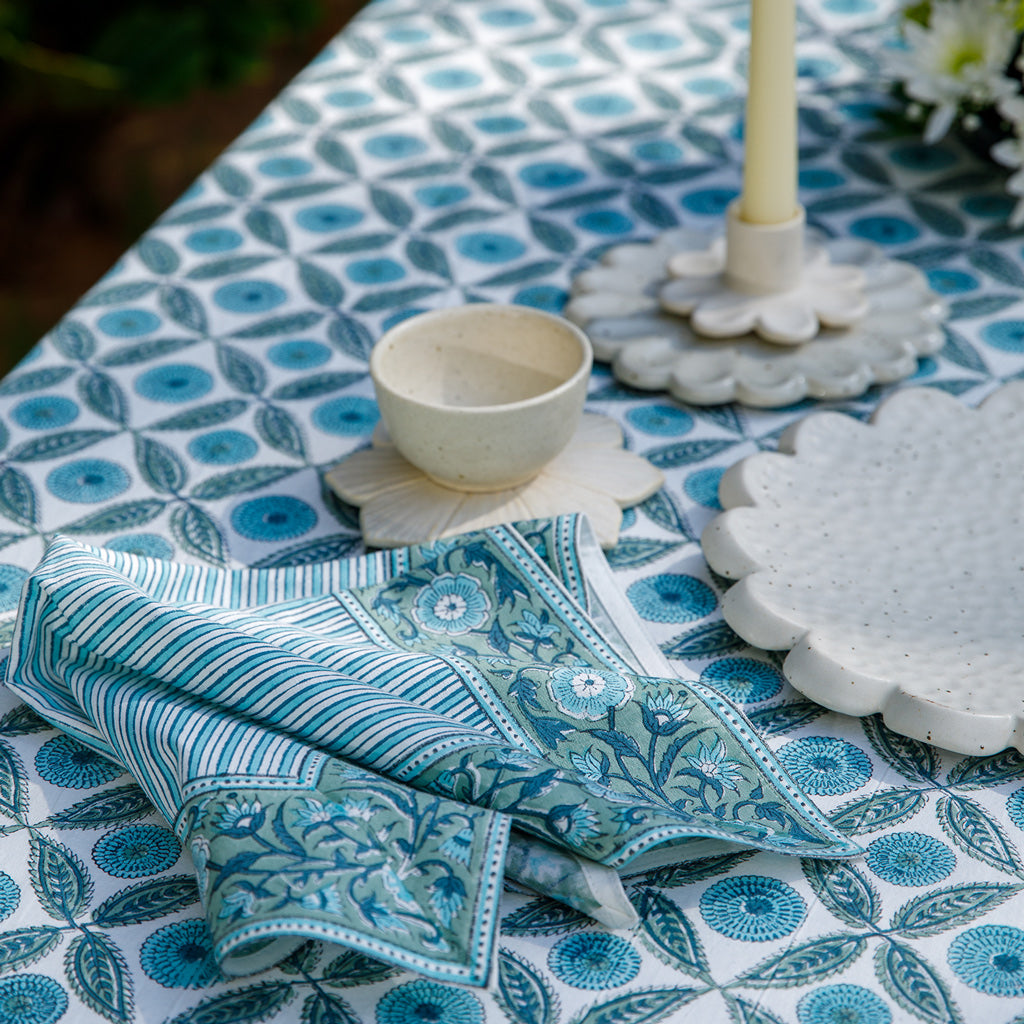 Lila Block Printed Tablecloth & Napkins Set