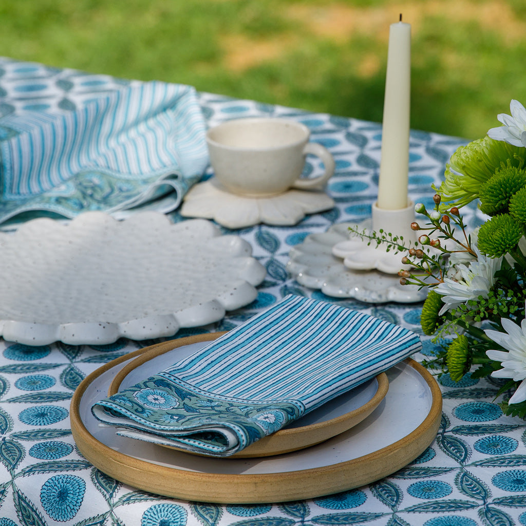 Lila Block Printed Tablecloth & Napkins Set