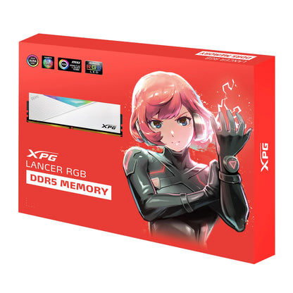ذاكرة XPG Lancer سعة 32 جيجابايت (16 جيجابايت × 2) DDR5 5200 ميجاهرتز RGB باللون الأبيض 