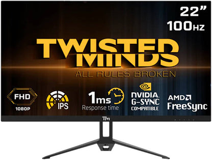 Twisted Minds 22" FHD Gaming Monitor, IPS Panel Technology, 1920 x 1080 Full HD Resolution, 100Hz Refresh Rate, 1ms, Speaker, HDMI 1.4 / VGA / Audio / DC, Black | TM22FHD100IPS
