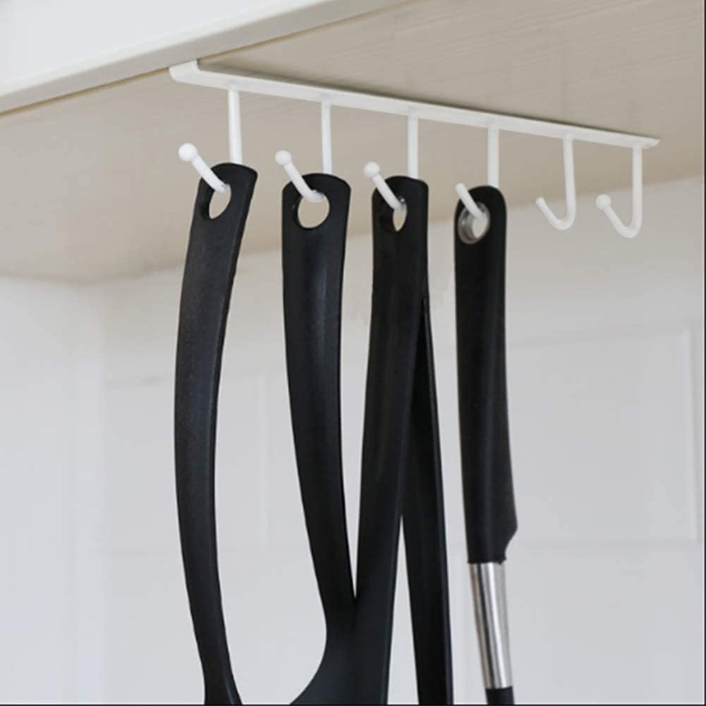 300pcs  Cup Holder Under Cabinet ，Multifunction Kitchen Drilling Free Coffee Cups Holder Hanger for Cups/Kitchen Utensils/Ties Belts/Scarf/Keys Storage Rack Cupboard Shelf Hanging Hook，White