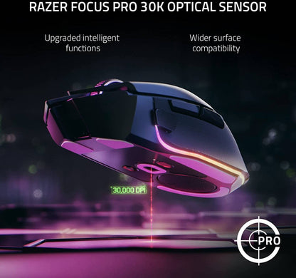 ماوس ألعاب بصري لاسلكي Razer Basilisk V3 Pro USB، مستشعر بصري بدقة 30 ألف نقطة في البوصة، إضاءة كروما RGB، أبيض | RZ01-04620200-R3G1