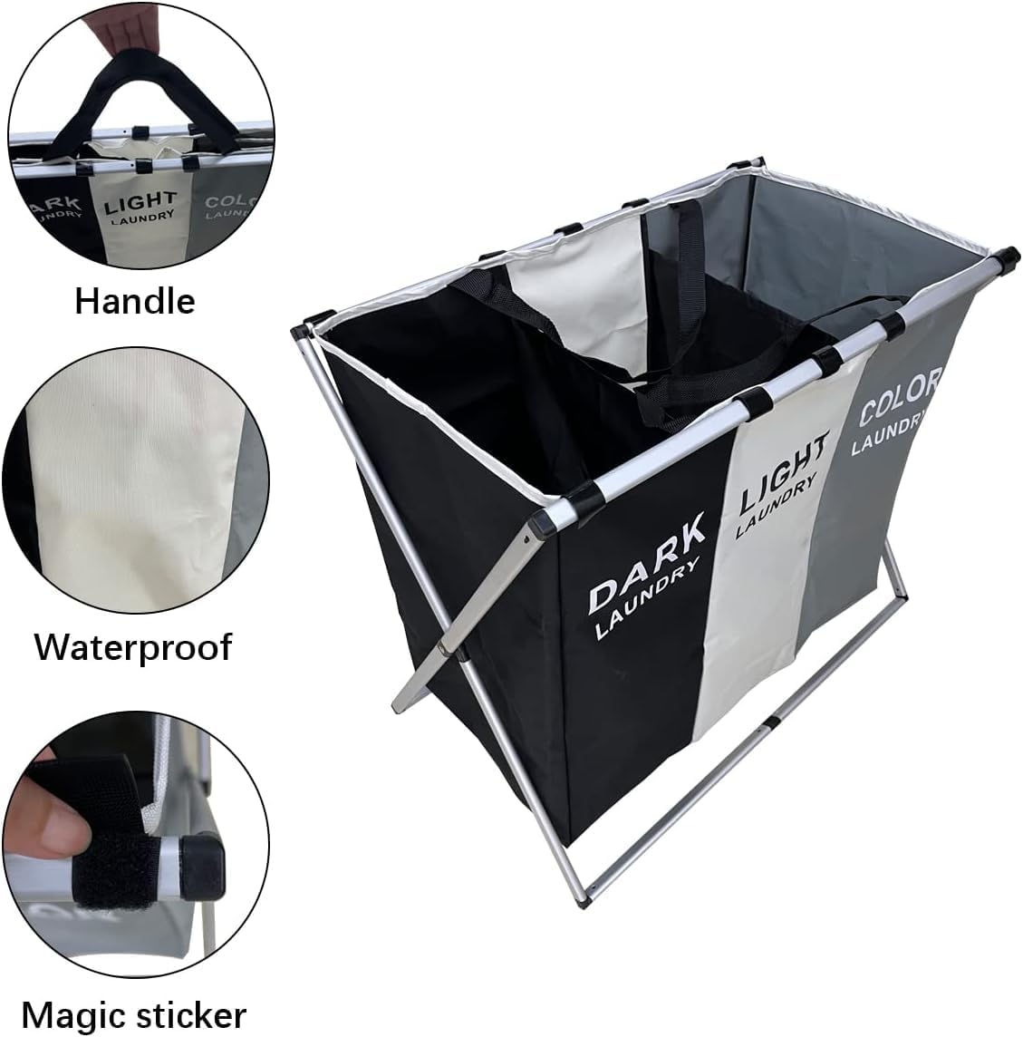 SKY-TOUCH Large Laundry Basket Bags Foldable,3-Section Laundry Hamper Portable Dirty Clothes Bag Sorter with Handle,Large Capacity Fabric Washing Storage Baskets for Bathroom Bedroom Home 135L