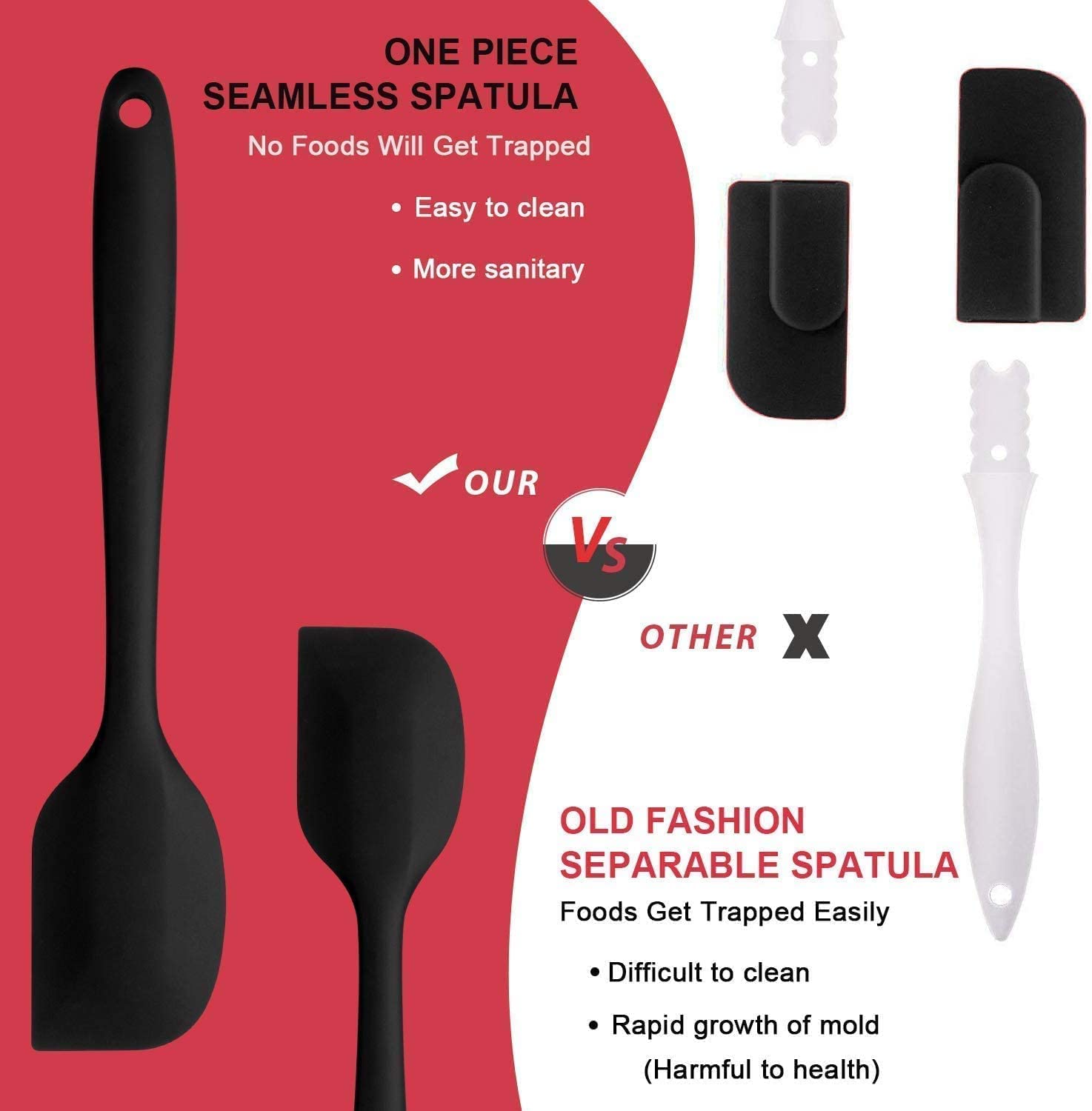 SKY-TOUCH Silicone Spatula Set - 6 Piece Non-Stick Rubber Spatula Set, Heat-Resistant Spatula Kitchen Utensils Set for Cooking, Baking and Mixing