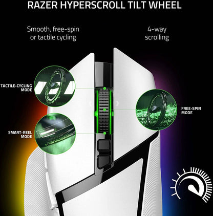 ماوس ألعاب بصري لاسلكي Razer Basilisk V3 Pro USB، مستشعر بصري بدقة 30 ألف نقطة في البوصة، إضاءة كروما RGB، أبيض | RZ01-04620200-R3G1