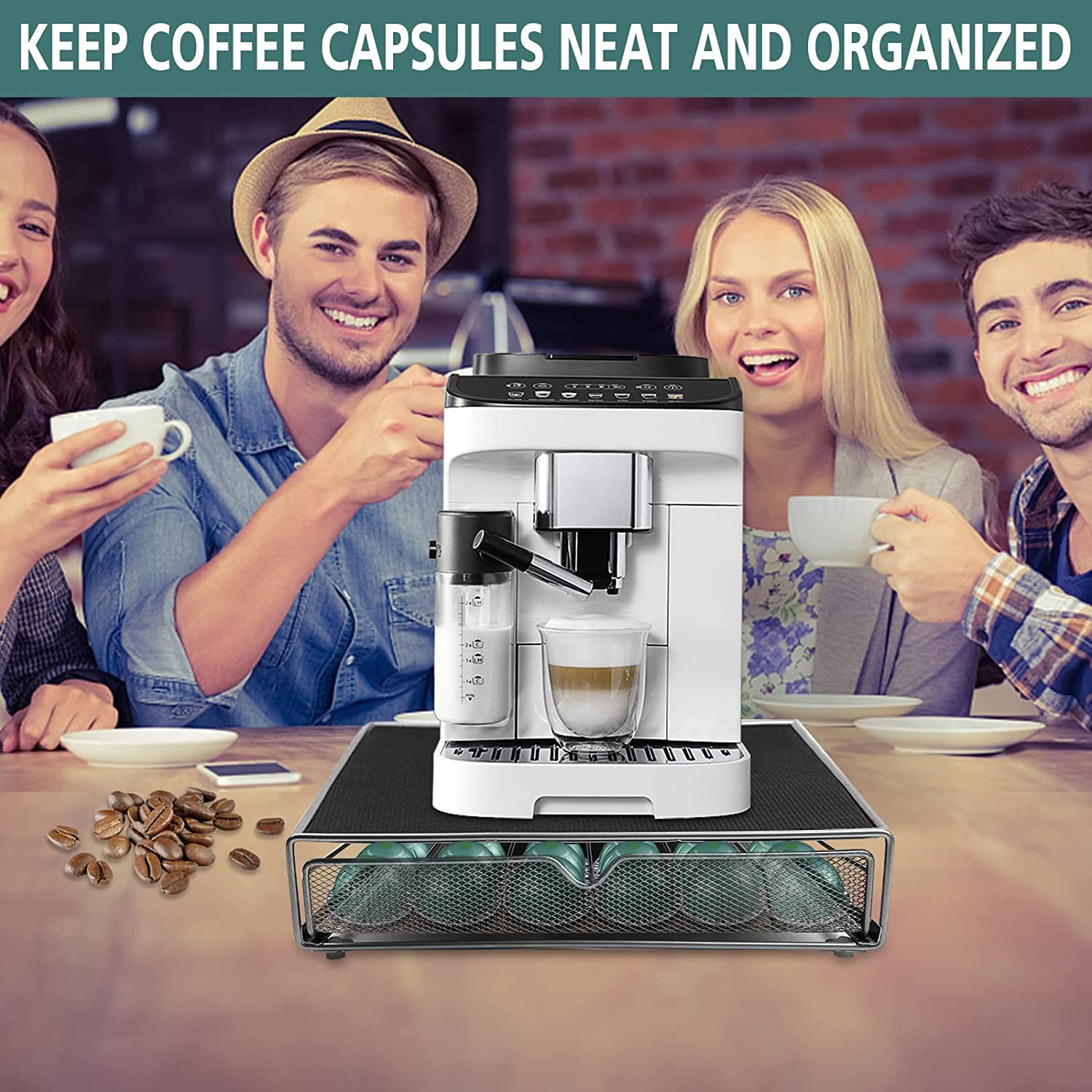 SKY-TOUCH Coffee Pod Drawer, 36 Pcs Coffee Capsule Holder Space-Saving Coffee Pods Kitchen Organizer Coffee Drawer