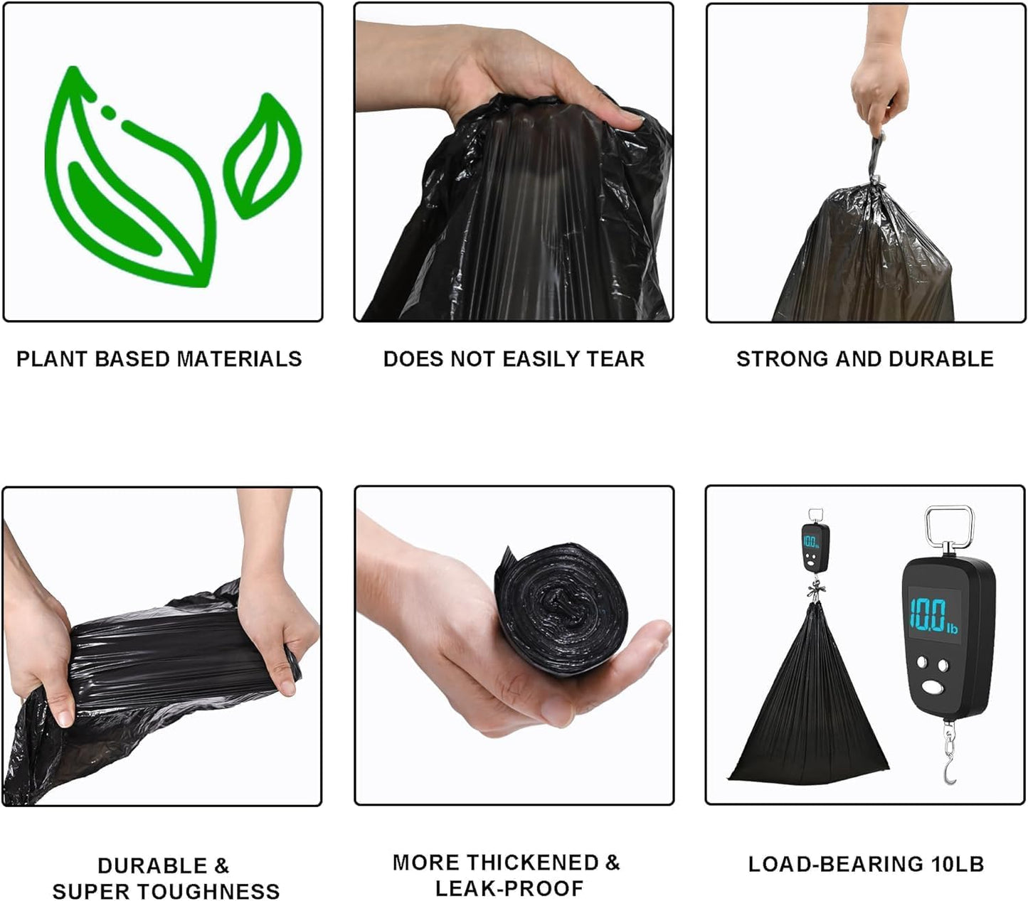 50pcs 5 Rolls Ultra-Strong Drawstring Garbage Bags : Heavy Duty Disposable Trash Bags with Thicken Leak-Proof for Home Kitchen Office (45 * 50cm 75Pcs Black)