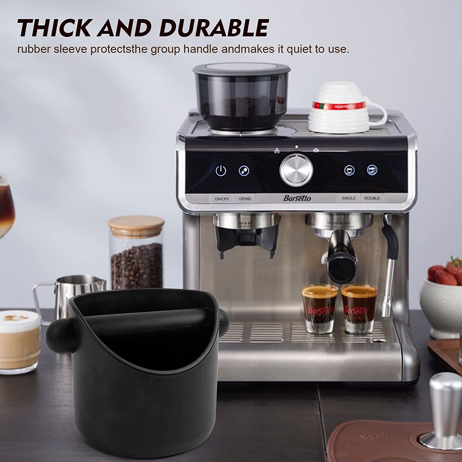 SKY-TOUCH Coffee Grounds Bucket Espresso Knock Box Anti Slip Coffee Grind Dump Bin Waste Bin With Detachable Knock Bar For Home or Coffee Shop, Black