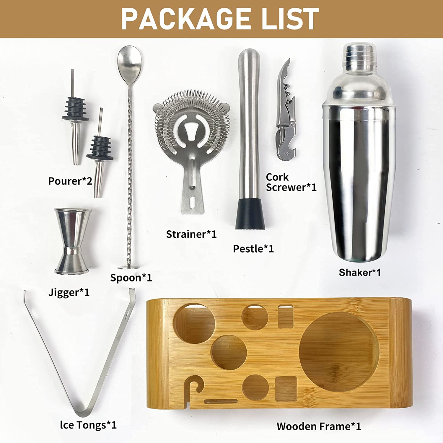 SKY-TOUCH 11-Piece Bar Tool Set with Stylish Bamboo Stand - Perfect Home Bartending Kit and Martini Cocktail Shaker Set For an Awesome Drink Mixing Experience