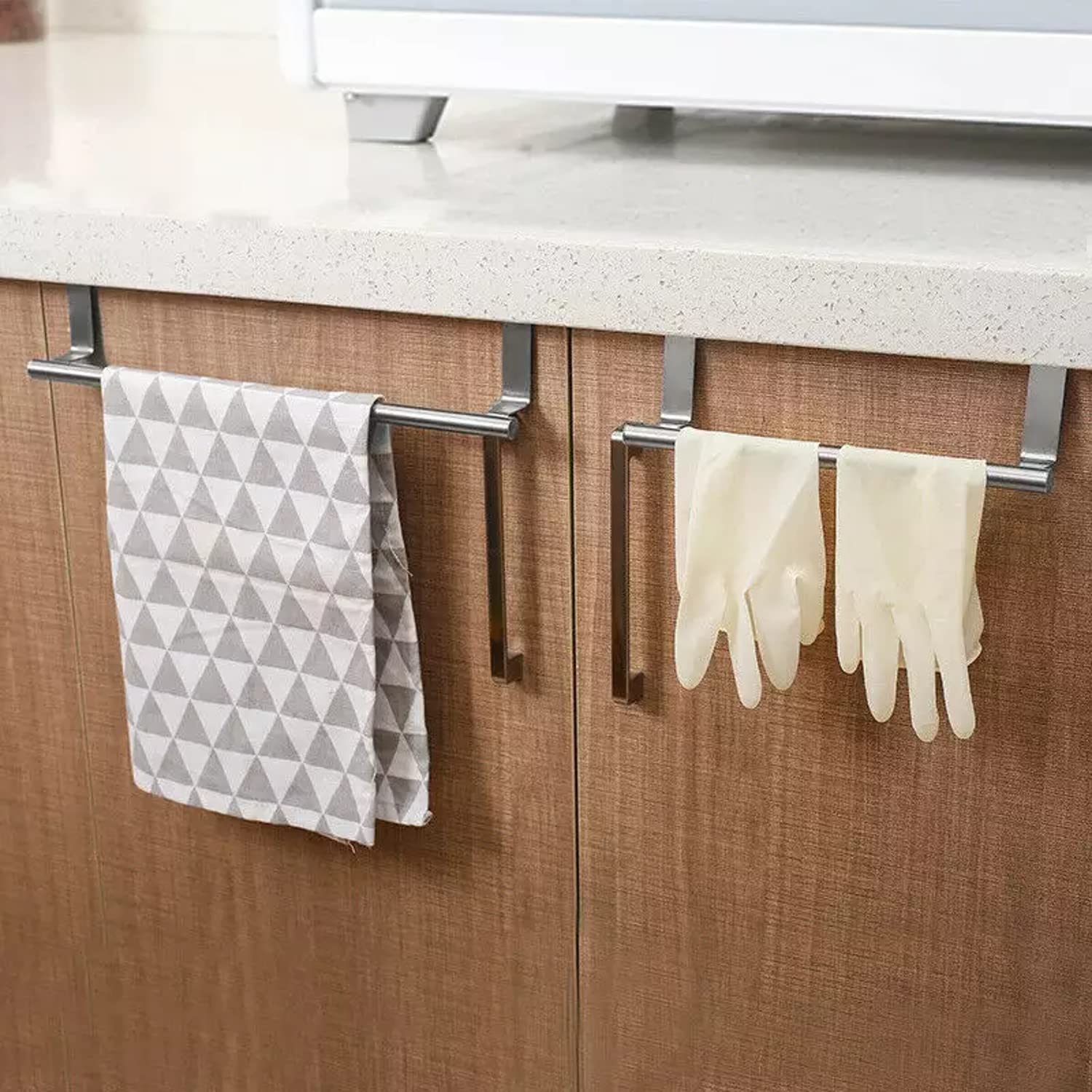 SKY-TOUCH Kitchen Cabinet Towel Bar Holder, Fits on Cupboards Over Cabinet Door, Towel and Wash Cloth Hanging Storage Accessories, Strong Modern Design Stainless Steel