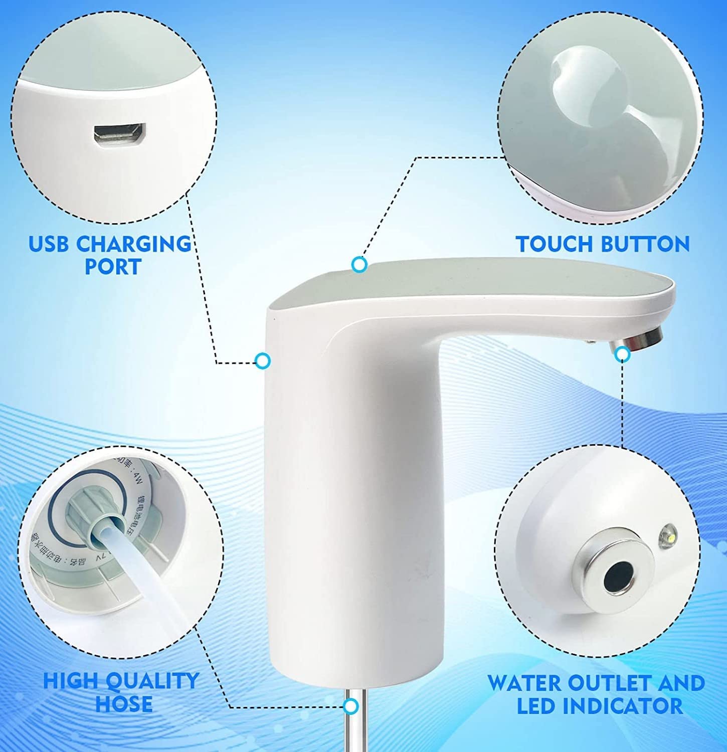 SKY-TOUCH Water Bottle Pump, USB Charging Portable Electric Water Pump for for for 2-5 Gallon Jugs USB Charging Portable Water Dispenser for Office, Home, Camping, Kitchen and etc