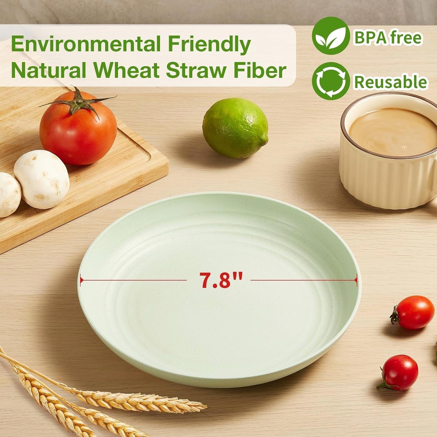 SKY-TOUCH Unbreakable Plastic Dinner Plates Set of 4, Reusable Wheat Straw Plates, Lightweight Unbreakable Dinner Dishes Plates, Dishwasher & Microwave Safe