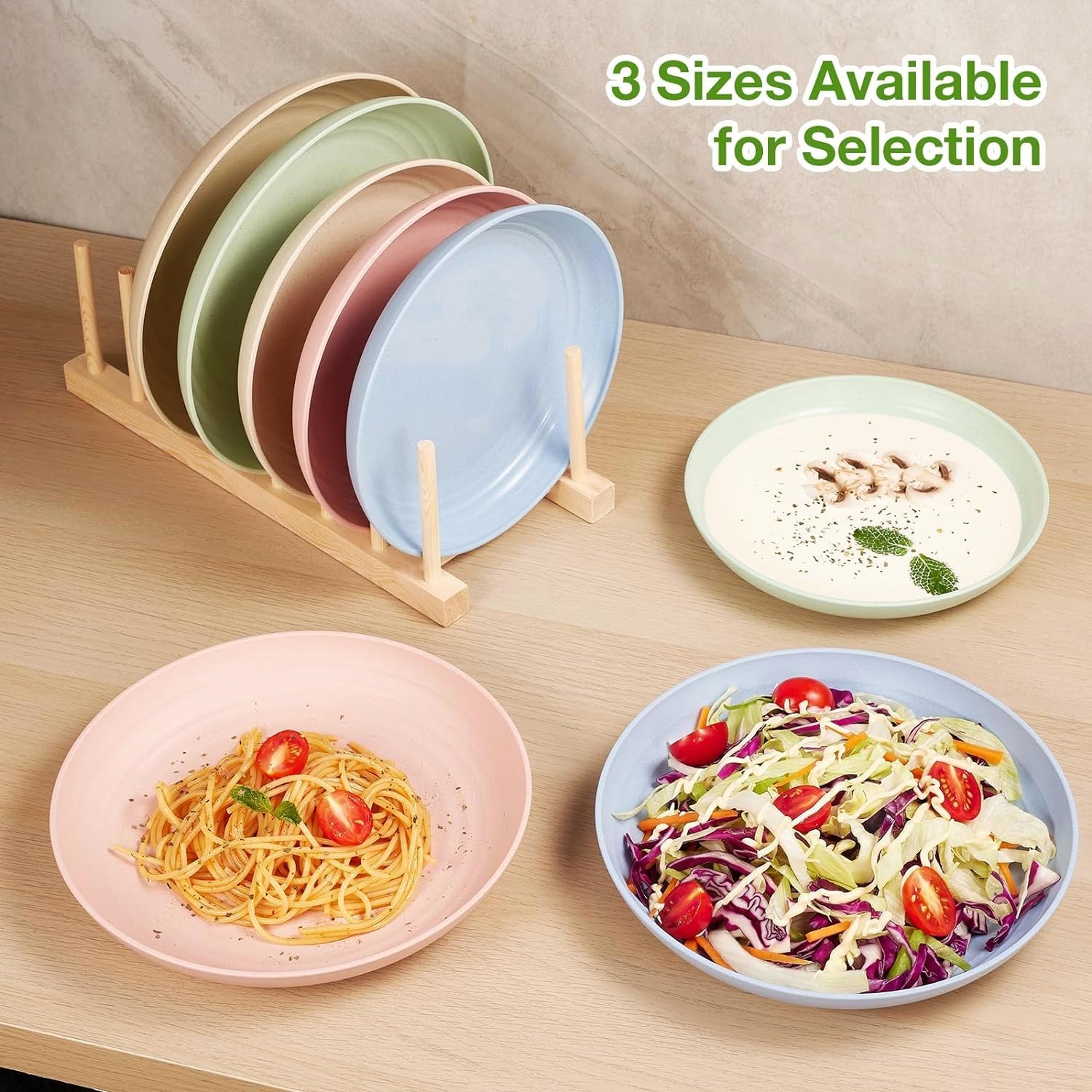 SKY-TOUCH Unbreakable Plastic Dinner Plates Set of 4, Reusable Wheat Straw Plates, Lightweight Unbreakable Dinner Dishes Plates, Dishwasher & Microwave Safe