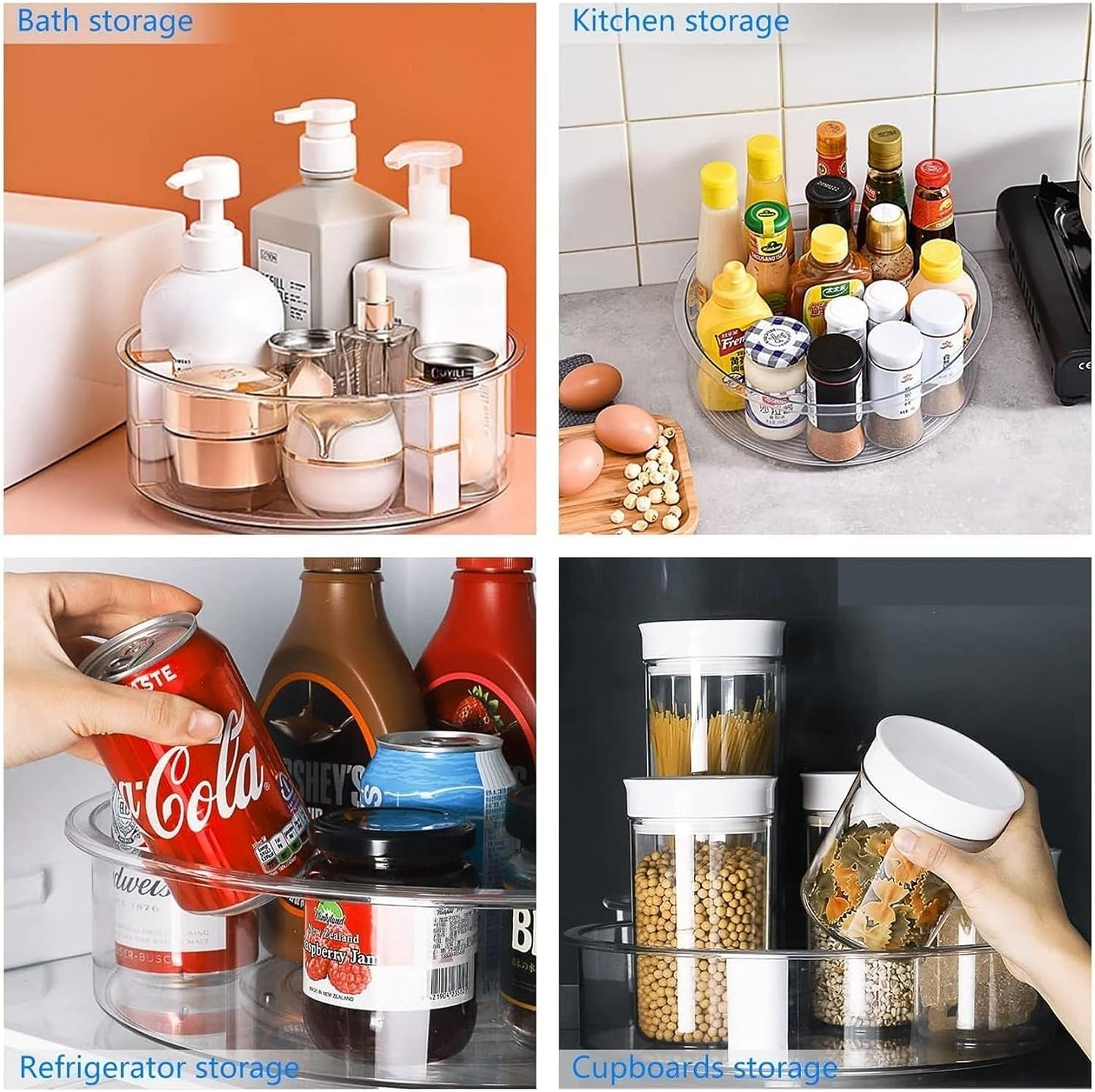 منظم الأطباق الدوارة SKY-TOUCH Lazy Susan يدور 360 درجة، منظم أطباق دوارة لرفوف التوابل، منظم مطبخ، منظم خزانة، مخزن، ثلاجة، سطح عمل 