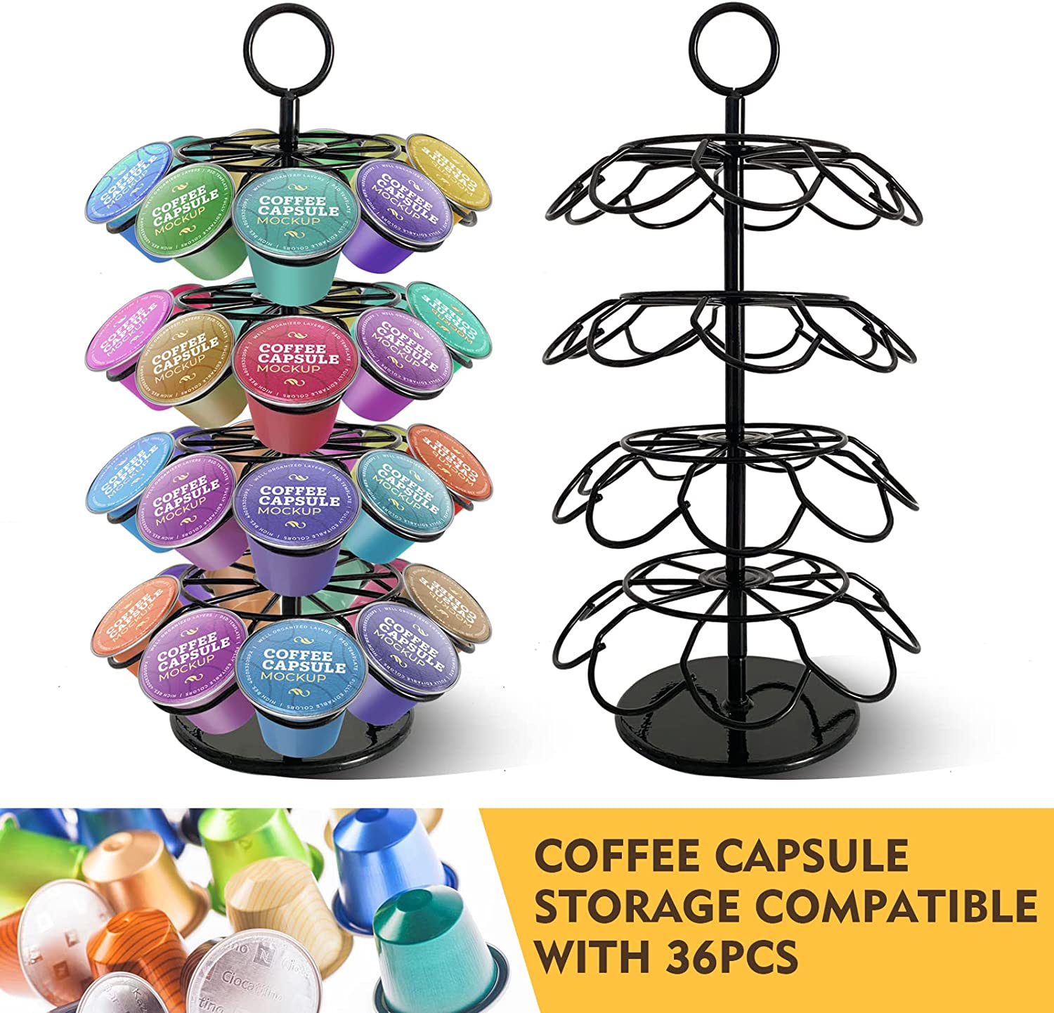 SKY-TOUCH Coffee Capsules Holder, 360 Degree Rotating Coffee Capsule Holder Organizer Holds up to 36 Pieces, Space Saver Home and Office