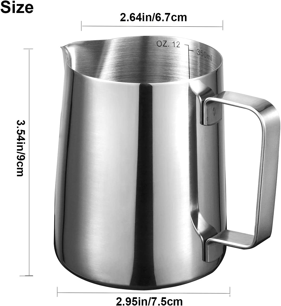 SKY-TOUCH Stainless Steel Milk Frothing Pitcher Measurements on Both Sides Inside Plus eBook & Microfiber Cloth Perfect for Espresso Machines Milk Frothers Latte Art, Silver