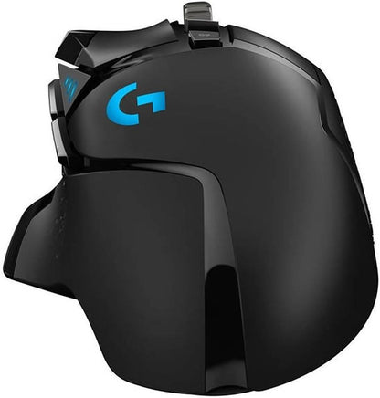 ماوس ألعاب سلكي USB من لوجيتك G502 HERO، بدقة 200 إلى 16000 نقطة في البوصة، مستشعر HERO، عجلة تمرير فائقة السرعة، إضاءة RGB قابلة للتخصيص، 11 زرًا بروجًا، نظام وزن قابل للتعديل، أسود | 910-005471