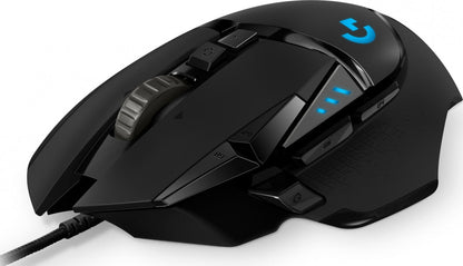 ماوس ألعاب سلكي USB من لوجيتك G502 HERO، بدقة 200 إلى 16000 نقطة في البوصة، مستشعر HERO، عجلة تمرير فائقة السرعة، إضاءة RGB قابلة للتخصيص، 11 زرًا بروجًا، نظام وزن قابل للتعديل، أسود | 910-005471