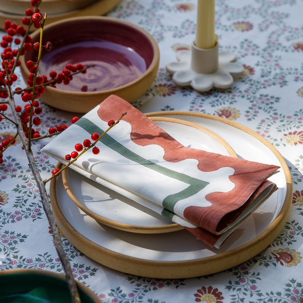 Sia Block Printed Tablecloth & Napkins Set