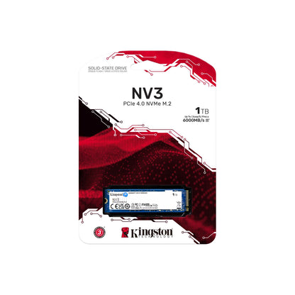 قرص SSD داخلي Kingston NV3 M.2 2280 NVMe بسعة 1 تيرابايت، سرعة قراءة تصل إلى 6000 ميجابايت/ثانية / سرعة كتابة تصل إلى 4000 ميجابايت/ثانية، PCIe Gen 4x4