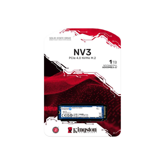 قرص SSD داخلي Kingston NV3 M.2 2280 NVMe بسعة 1 تيرابايت، سرعة قراءة تصل إلى 6000 ميجابايت/ثانية / سرعة كتابة تصل إلى 4000 ميجابايت/ثانية، PCIe Gen 4x4