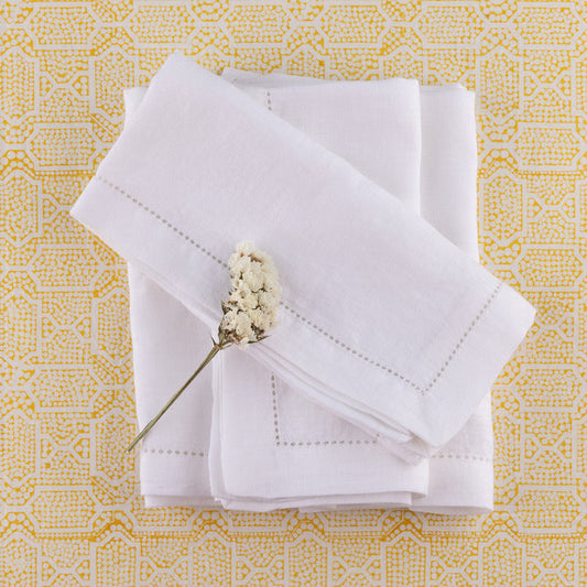 Linen Napkins - Hemstitch - Set of 4 - White