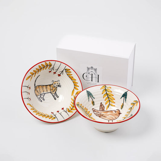 Tiger and Bird Serving Bowl Set