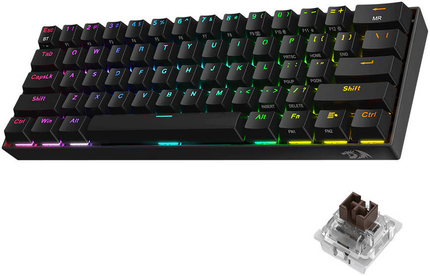 Redragon Draconic K530 PRO 60% Compact Wireless Mechanical Gaming Keyboard (Brown Switch) - Black