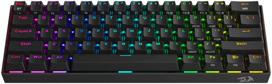 لوحة مفاتيح الألعاب الميكانيكية اللاسلكية Redragon Draconic K530 PRO 60% Compact (مفتاح بني) - أسود 