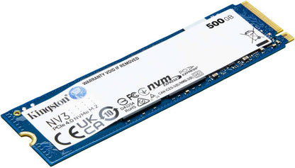 قرص SSD داخلي Kingston NV3 بسعة 500 جيجابايت PCIe 4.0 NVMe، عامل شكل M.2 2280، سرعة قراءة متسلسلة 5000 ميجابايت/ثانية وسرعة كتابة متسلسلة 3000 ميجابايت/ثانية، تقنية NAND ثلاثية الأبعاد، قدرة تحمل 160 تيرابايت | SNV3S/500G