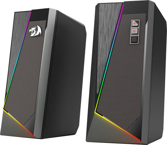 مكبرات صوت سطح المكتب Redragon GS520 Anvil RGB، مكبر صوت ستيريو ثنائي القناة لجهاز الكمبيوتر الشخصي مع 6 أوضاع إضاءة LED ملونة، بتردد 160 هرتز إلى 20 كيلوهرتز، يعمل عبر منفذ USB مع كابل 3.5 مم | Anvil GS520 